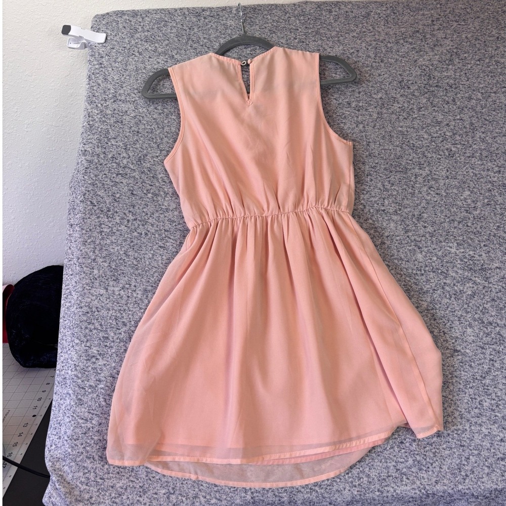 Forever 21 Mini Dress Women Small Peach Pink Beaded Neck Surplice Chiffon - Picture 3 of 8